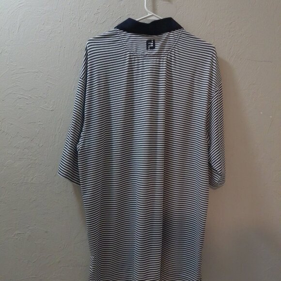 FootJoy ProDry Lisle Men’s Large Striped Performance Golf Polo Shirt Navy White - Picture 3 of 3